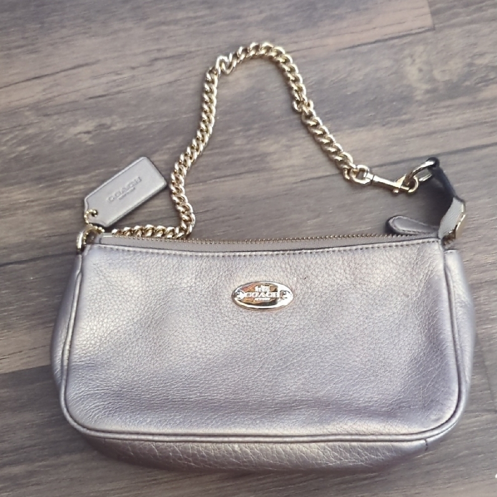 Coach Silver Clutch with Gold Accents